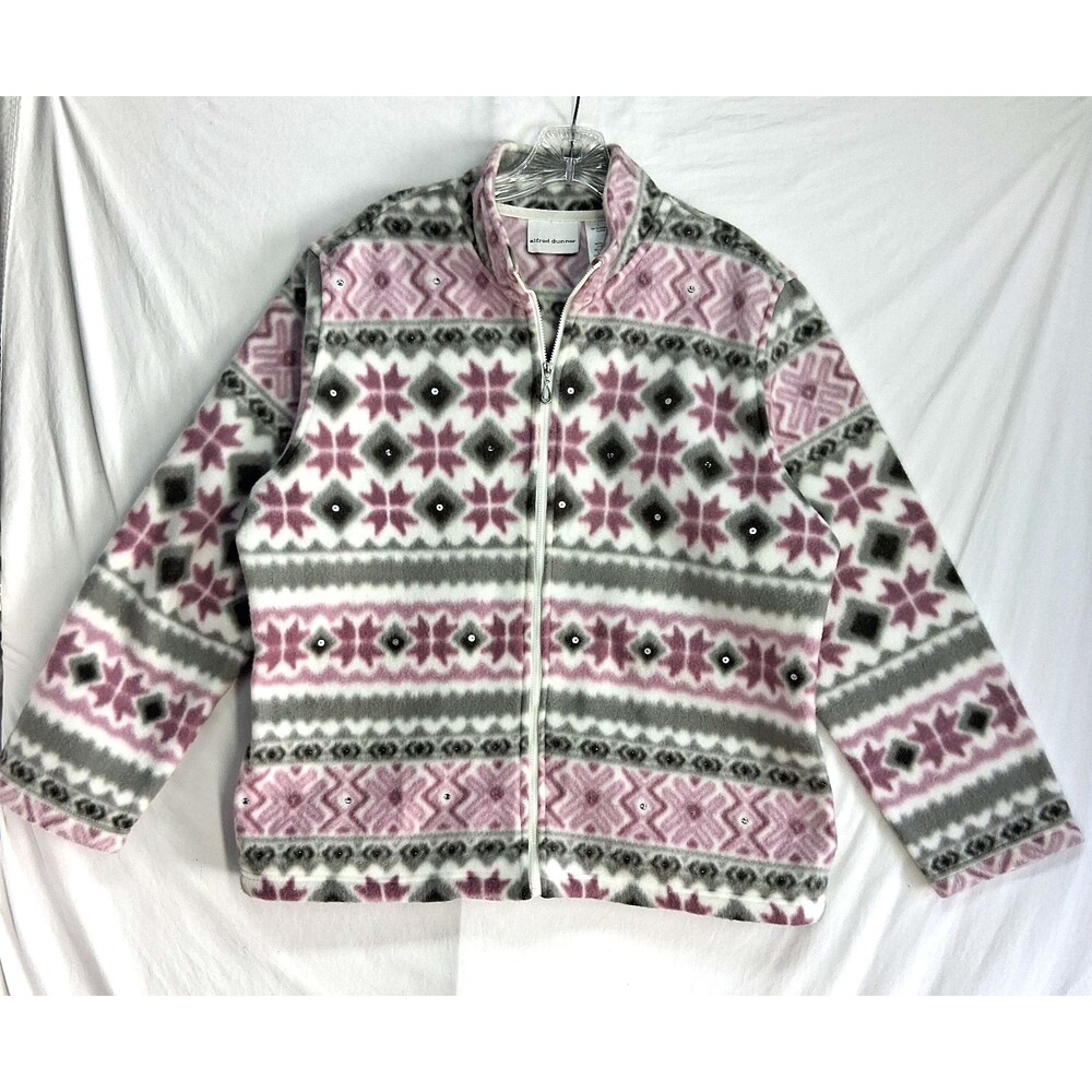 Alfred Dunner Soft Fleece Pastel Full Zip Jacket Women L Winter Workwear